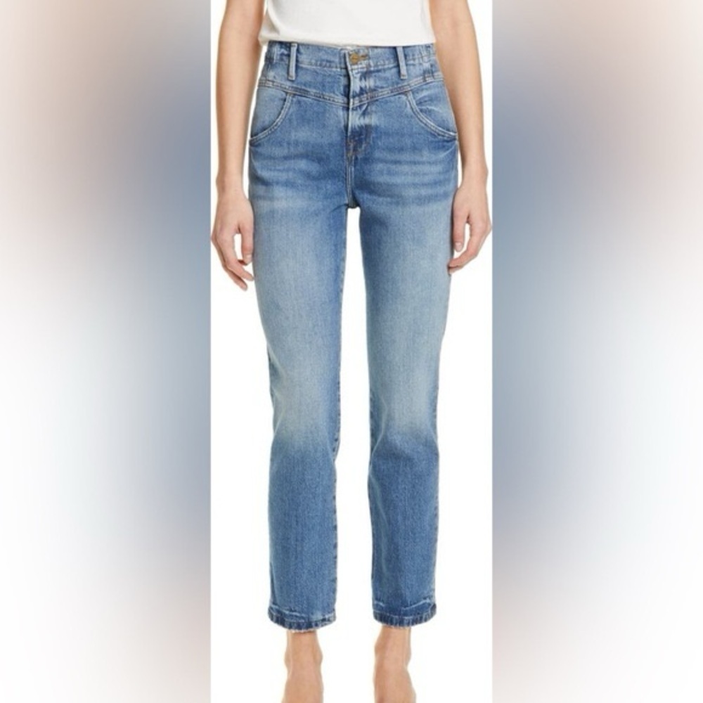 FRAME Denim Retro V Yoke Waverly Straight Jeans Mid Wash Blue High Rise Size 27​